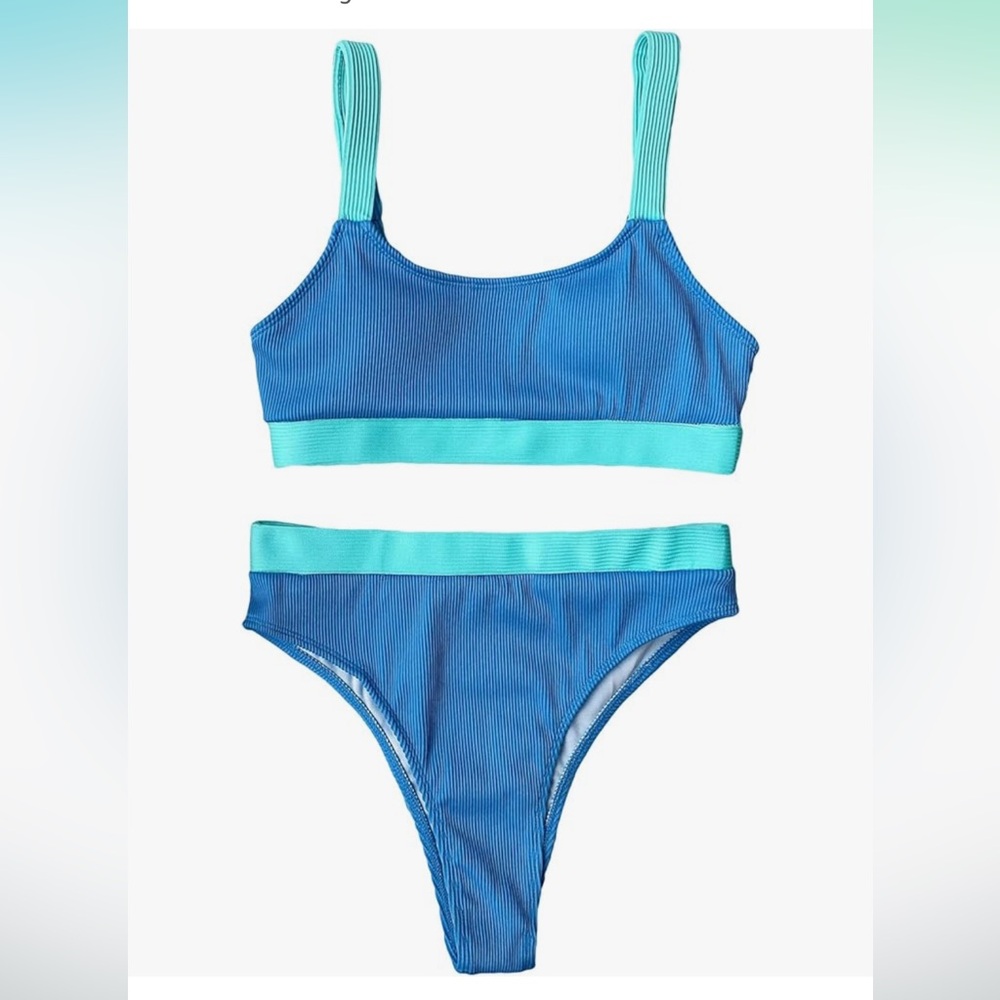 Ribbed color block bikini set